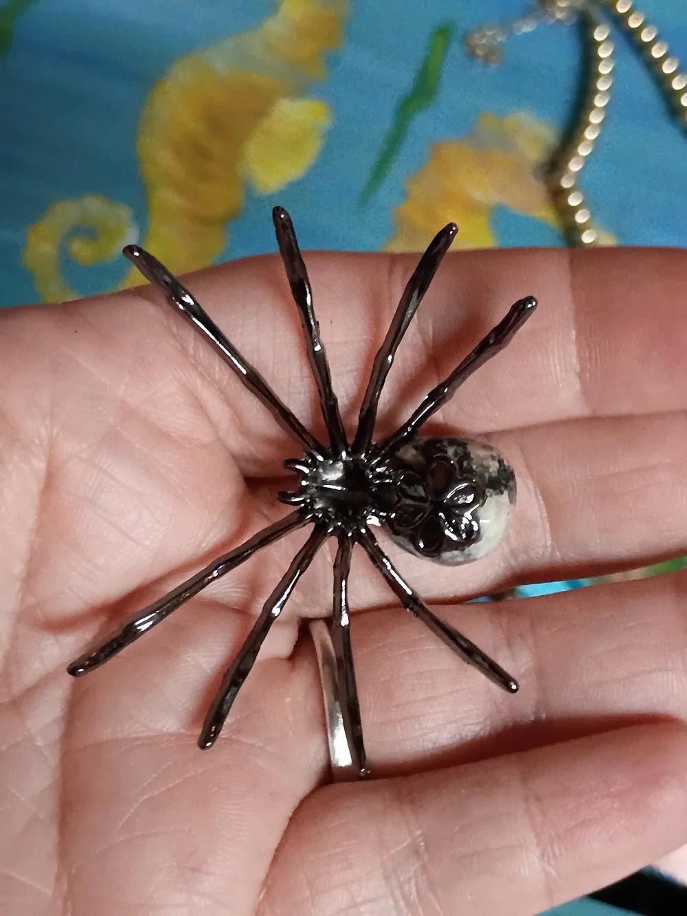 The Guardian Spider Figurine in Dalmatian Jasper.